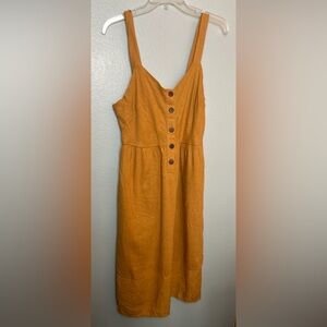 Universal Thread Linen Blend Smocked Dress Medium Mustard Yellow Sleeveless Midi